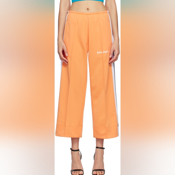 Palm Angels Orange and White Cropped Sweatpants with Elastic
